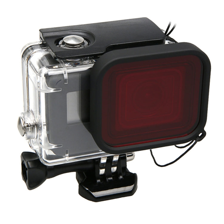 For GoPro HERO5 30m Water-resistant PC & ABS Housing Protective Case + Camera Lens Red Quadrate Filter with Buckle Basic Mount & Long Screw & Anti-lost Hand Strap