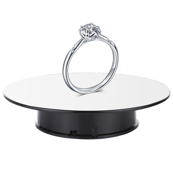 25cm 360 Degree Electric Rotating Mirror Surface Turntable Display Stand Video Shooting Props Turntable for Photography, Load 3kg, Powered by Battery(White + Black)