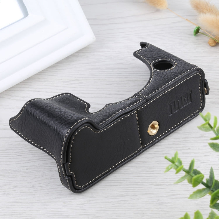 1/4 inch Thread Litchi Texture PU Leather Camera Half Case Base for FUJIFILM X-T4 (Black)