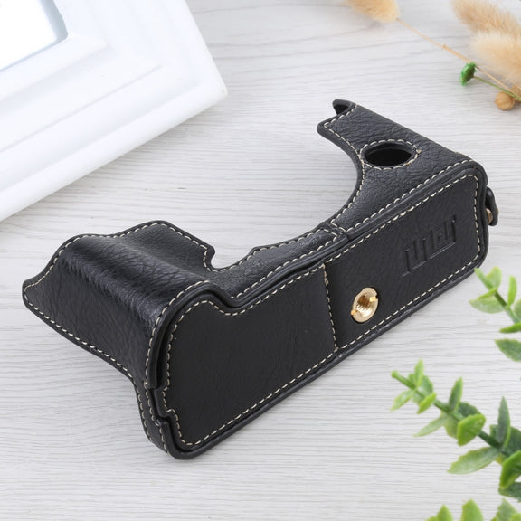 1/4 inch Thread Litchi Texture PU Leather Camera Half Case Base for FUJIFILM X-T4 (Black)