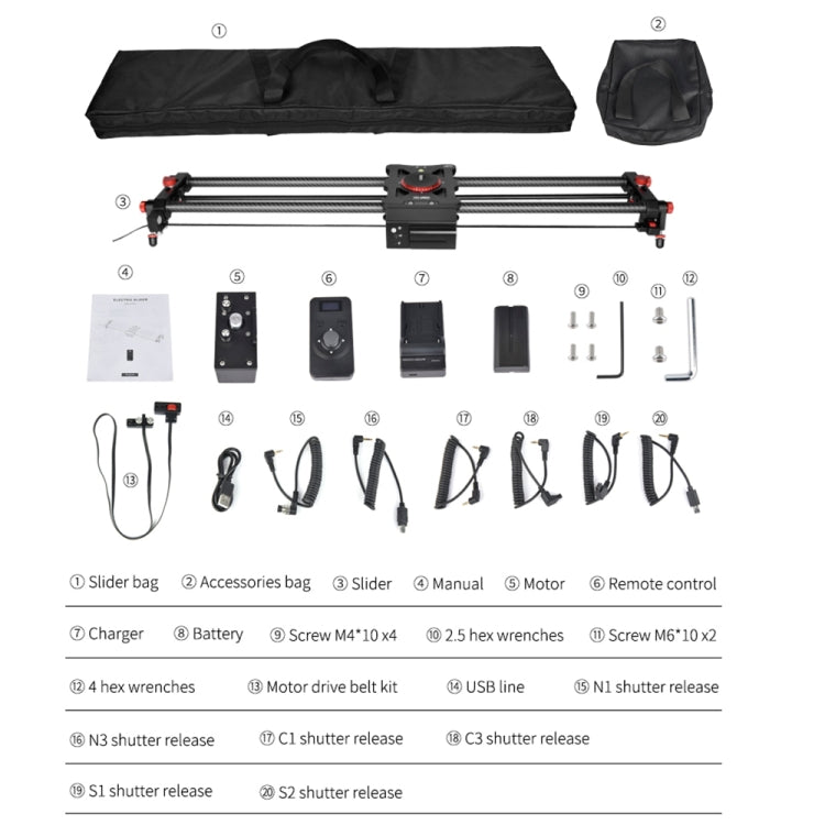 YELANGU L80TC 80cm Electrical Slide Rail Track with 2.4GHz Remote Control for SLR Cameras / Video Cameras (Black)