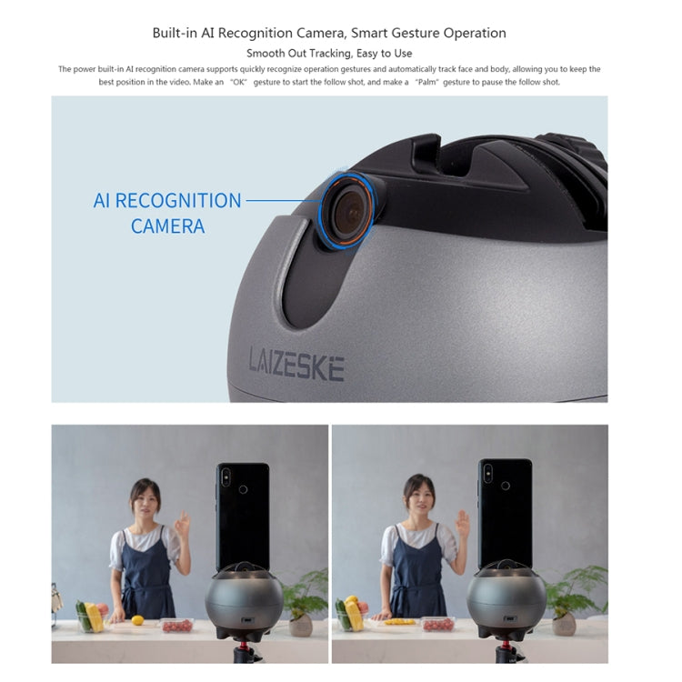 LAIZESKE LA8 Smart Robot Cameraman 360 Degree Auto Tracking Phone Holder (Grey)
