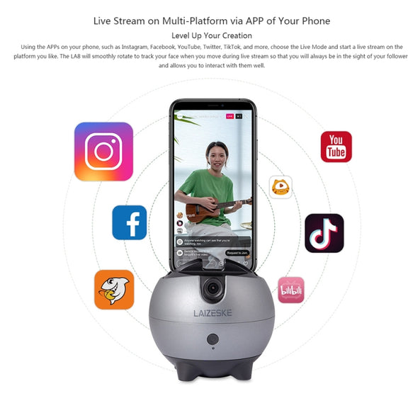 LAIZESKE LA8 Smart Robot Cameraman 360 Degree Auto Tracking Phone Holder (Grey)