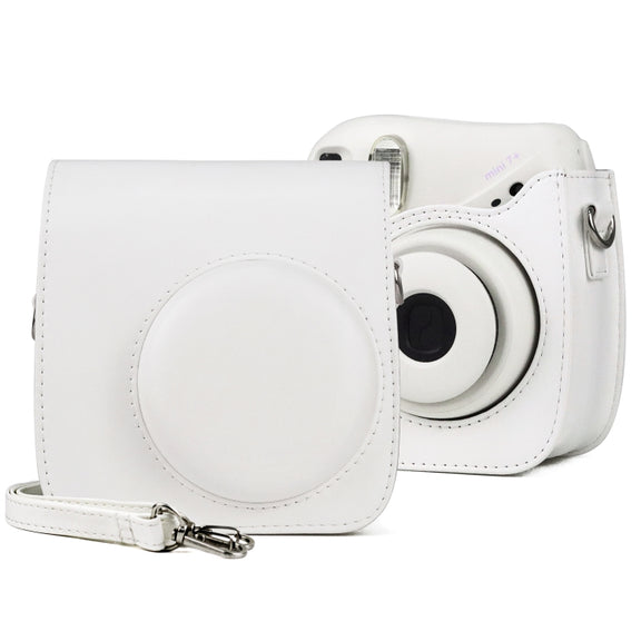 Retro Full Body PU Leather Case Camera  Bag with Strap for FUJIFILM instax mini 7+ (White)