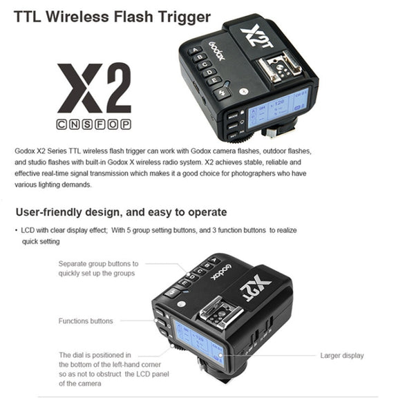 Godox X2T-N E-TTL II Bluetooth Wireless Flash Trigger for Nikon (Black)