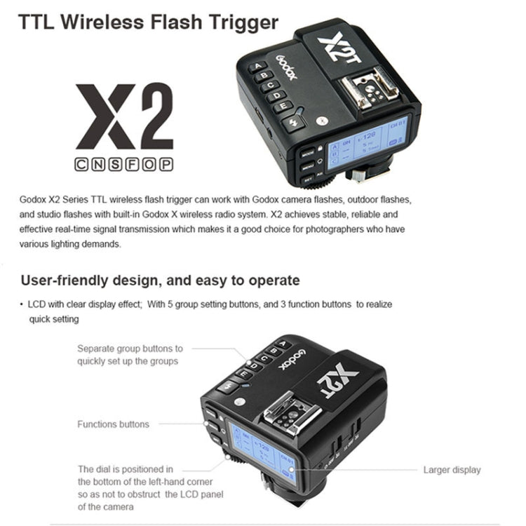 Godox X2T-S E-TTL II Bluetooth Wireless Flash Trigger for Sony (Black)
