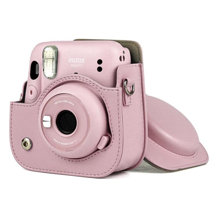 Solid Color Full Body Camera Leather Case Bag with Strap for FUJIFILM Instax mini 11 (Pink)
