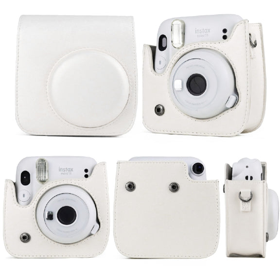 Solid Color Full Body Camera Leather Case Bag with Strap for FUJIFILM Instax mini 11 (Pink)