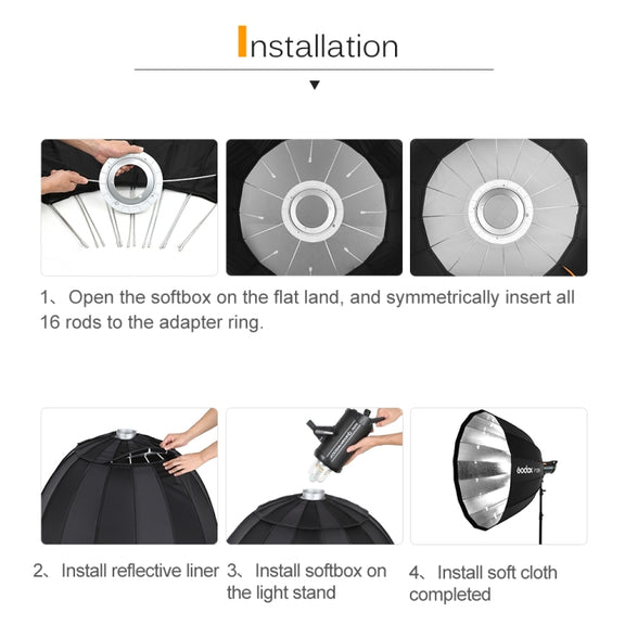 Godox P120H 120cm Deep Parabolic Softbox Reflector Diffuser Studio Light Box (Black)