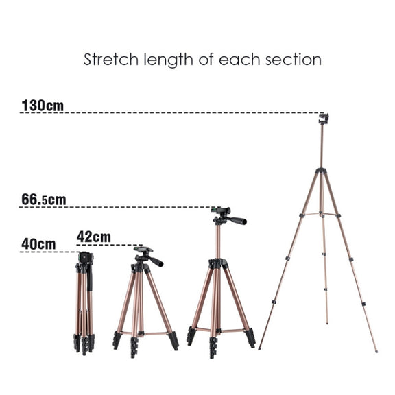 130cm 4-Section Folding Aluminum Alloy Tripod Mount with Three-Dimensional Head(Black)