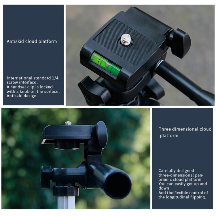 130cm 4-Section Folding Aluminum Alloy Tripod Mount with Three-Dimensional Head(Black)