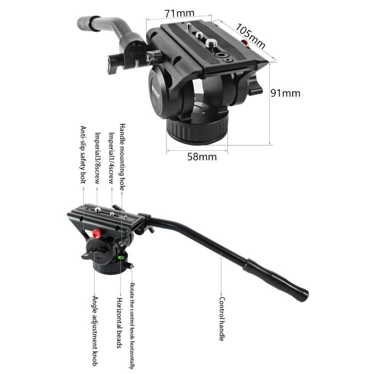BEXIN VH-105 360 Degree Panorama Heavy Duty Tripod Action Fluid Drag Head (Black)