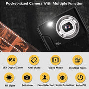 DC311 2.4 inch 36MP 16X Zoom 2.7K Full HD Digital Camera Children Card Camera, AU Plug (Black)