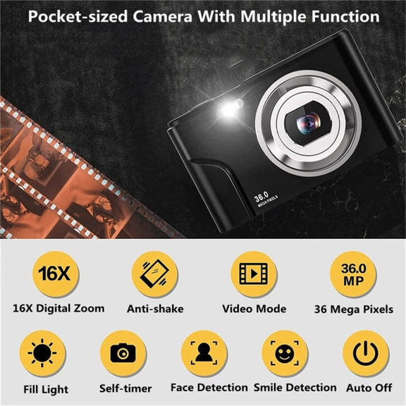 DC311 2.4 inch 36MP 16X Zoom 2.7K Full HD Digital Camera Children Card Camera, AU Plug (Silver)