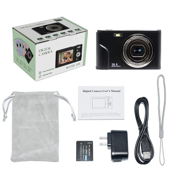 DC311 2.4 inch 36MP 16X Zoom 2.7K Full HD Digital Camera Children Card Camera, AU Plug (Black)