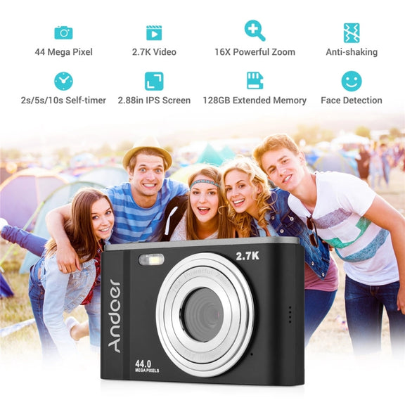 DC302 2.88 inch 44MP 16X Zoom 2.7K Full HD Digital Camera Children Card Camera, AU Plug (Silver)