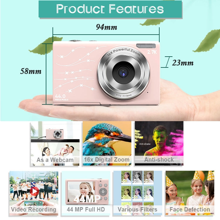DC402 2.4 inch 44MP 16X Zoom 1080P Full HD Digital Camera Children Card Camera, US Plug (Black)