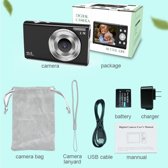 DC402 2.4 inch 44MP 16X Zoom 1080P Full HD Digital Camera Children Card Camera, US Plug (Black)