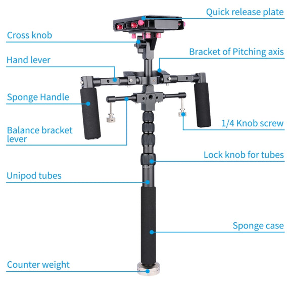 YELANGU S300 4 in 1 Multifunctional Rig + Dual Handheld Shoulder Rig + Monopod + Stabilizer for Cameras / SLR Cameras, Height Range: 63cm-170cm(Black)
