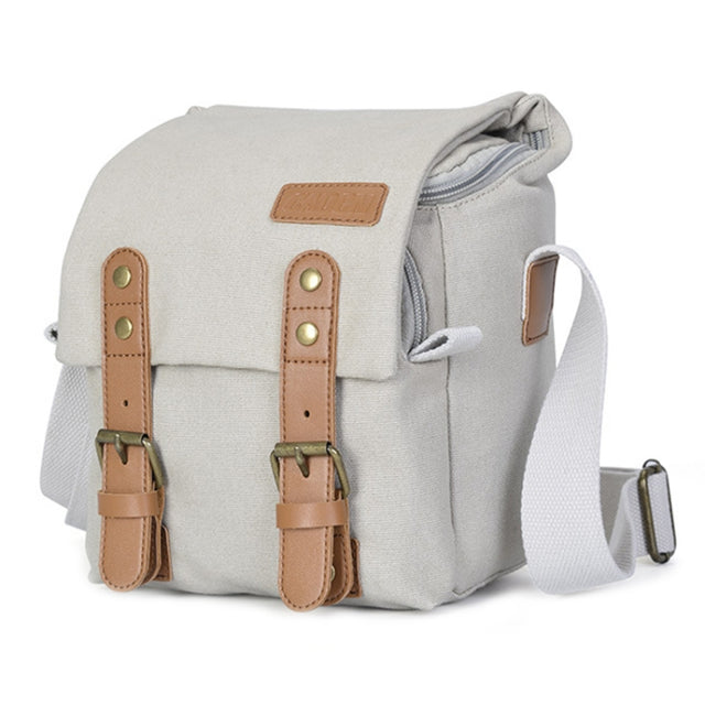 CADEN N1 Simple Retro Multifunctional Canvas Water-resistant Digital Camera Photography Bag (Beige White)