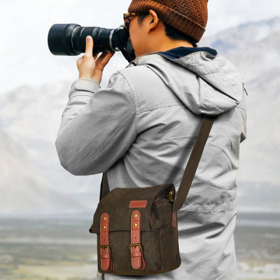 CADEN N1 Simple Retro Multifunctional Canvas Water-resistant Digital Camera Photography Bag (Beige White)