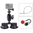 Dual Suction Cup Mount Holder with Tripod Adapter & Steel Tether & Safety Buckle (Black) - Holder by PMC TechLife | Online Shopping South Africa | PMC TechLife | Buy Now Pay Later Mobicred