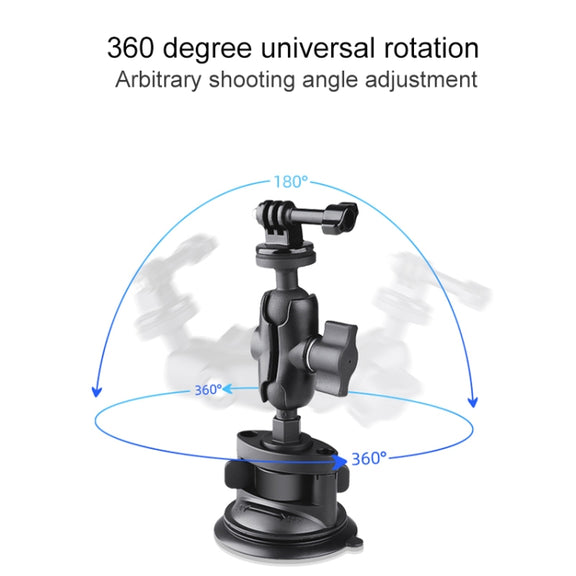 Single Suction Cup Mount Holder with Tripod Adapter & Steel Tether & Safety Buckle (Black)
