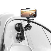 Single Suction Cup Mount Holder with Tripod Adapter & Steel Tether & Safety Buckle (Black)