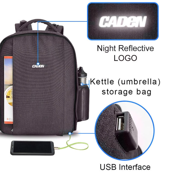 CADeN Multifunctional Shoulder SLR Camera Lens Bag Photography Backpack (Coffee)