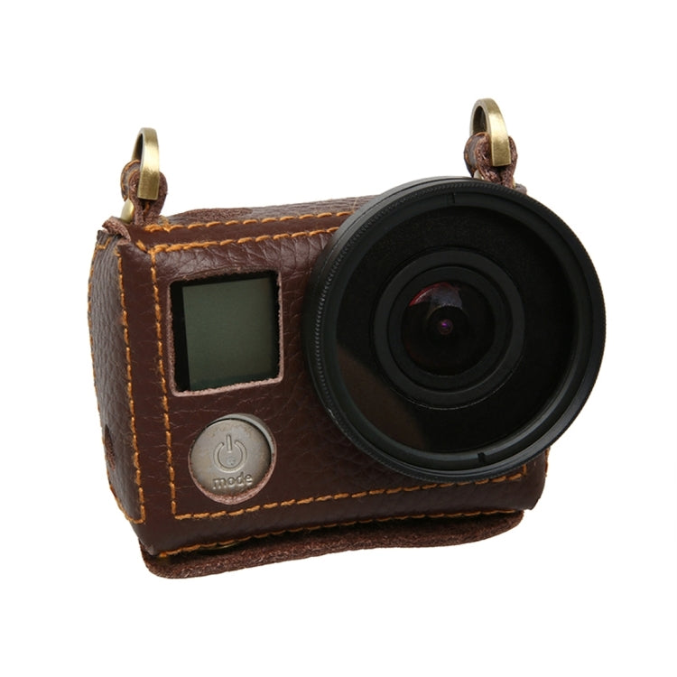 For GoPro HERO4 Litchi Texture Genuine Leather Protective Case with Sling(Brown)