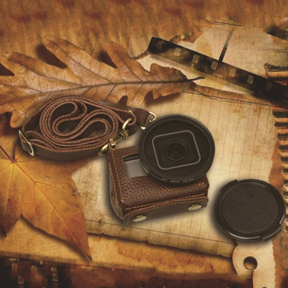 For GoPro HERO4 Litchi Texture Genuine Leather Protective Case with Sling(Brown)