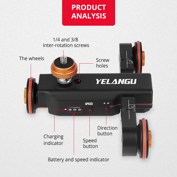 YELANGU L4X Camera Wheel Dolly + PC142 Phone Clamp with Remote, Load: 3kg