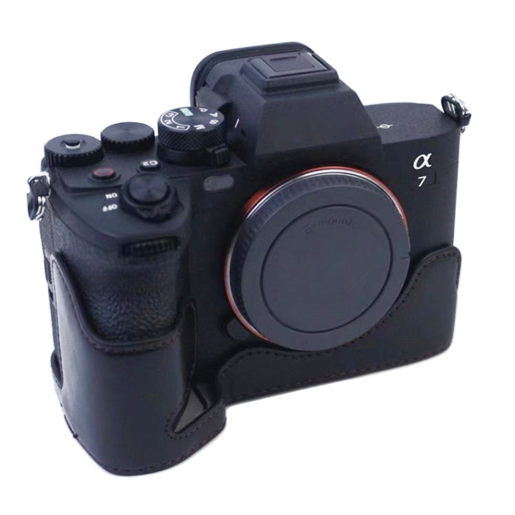 1/4 inch Thread PU Leather Camera Half Case Base for Sony A7 IV (Black)