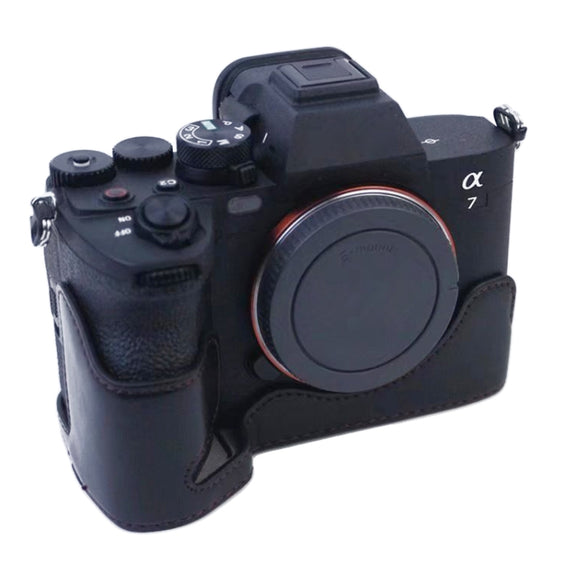 1/4 inch Thread PU Leather Camera Half Case Base for Sony A7 IV (Black)