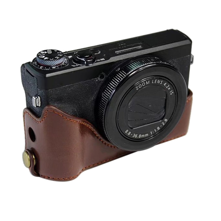1/4 inch Thread PU Leather Camera Half Case Base for Canon G7 X Mark III / G7 X3 (Brown)