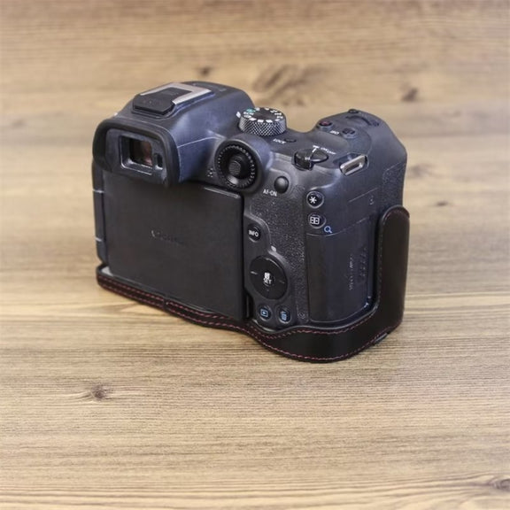 For Canon EOS R7 1/4 inch Thread PU Leather Camera Half Case Base (Black)