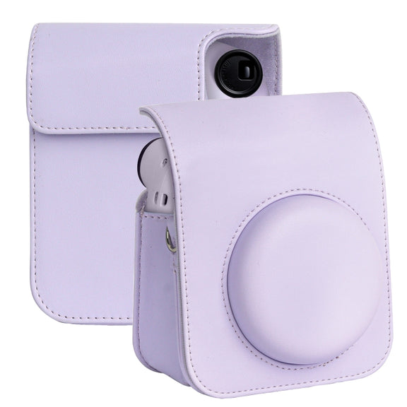 For FUJIFILM instax mini 12 Full Body Leather Case Camera Bag with Strap (Purple)