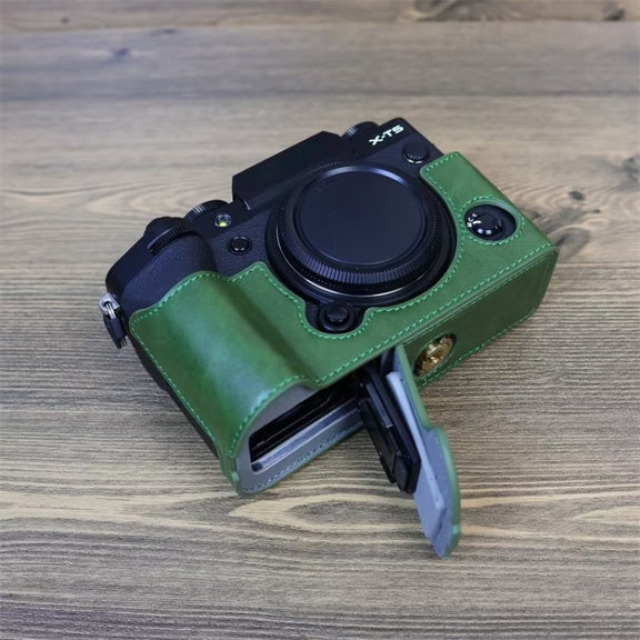 For FUJIFILM X-T5 1/4 inch Thread PU Leather Camera Half Case Base (Green)