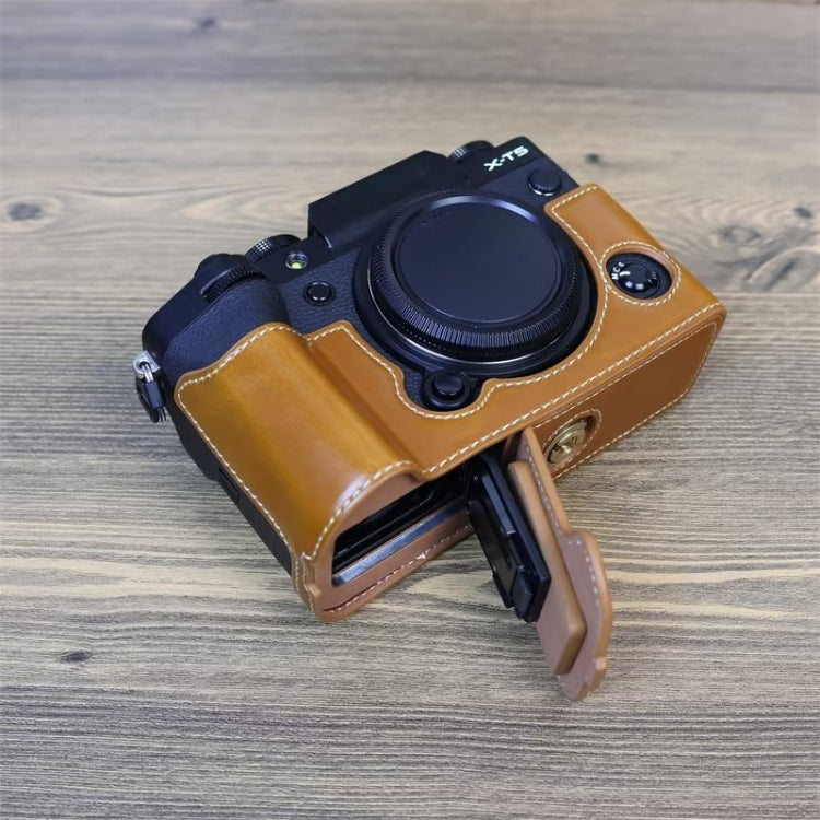 For FUJIFILM X-T5 1/4 inch Thread PU Leather Camera Half Case Base (Brown)