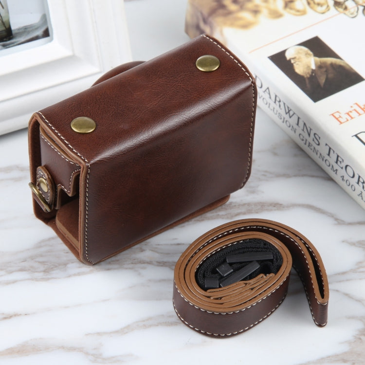 For Sony ZV-1F Vlog Camera Full Body Magnetic Leather Camera Case Bag with Strap (Coffee)