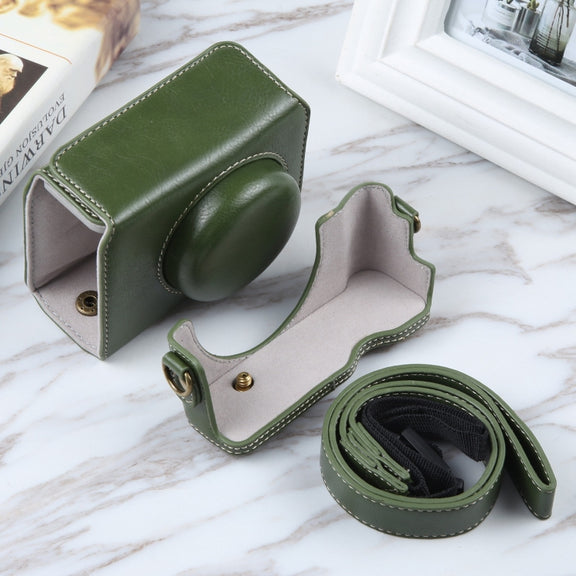 For Sony ZV-1F Vlog Camera Full Body Magnetic Leather Camera Case Bag with Strap (Green)