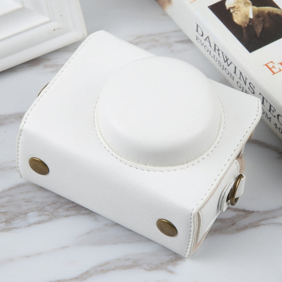 For Sony ZV-1F Vlog Camera Full Body Magnetic Leather Camera Case Bag with Strap (White)