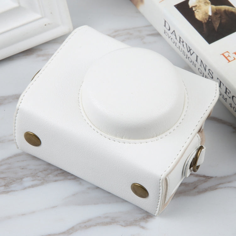 For Sony ZV-1F Vlog Camera Full Body Magnetic Leather Camera Case Bag with Strap (White)