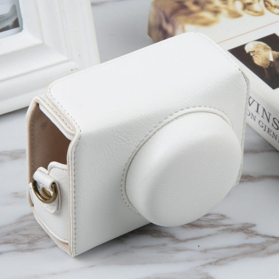 For Sony ZV-1F Vlog Camera Full Body Magnetic Leather Camera Case Bag with Strap (White)