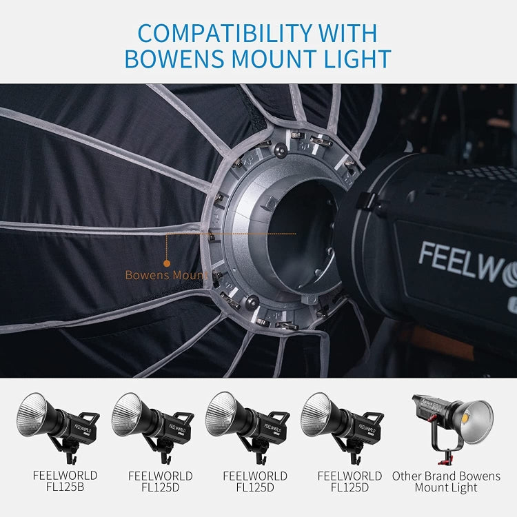 FEELWORLD FSP90 90cm Parabolic Softbox Quick Release Diffuser with Bowens Mount (Black)