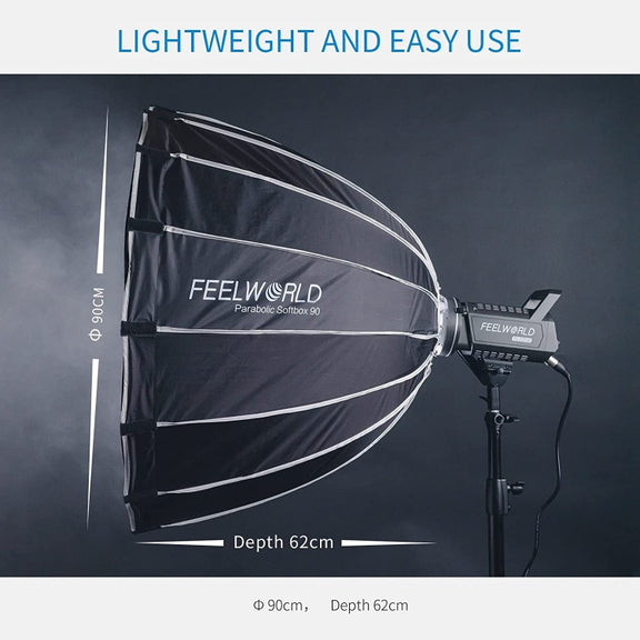FEELWORLD FSP90 90cm Parabolic Softbox Quick Release Diffuser with Bowens Mount (Black)