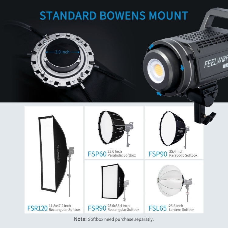 FEELWORLD FL125D 125W Daylight Point Source Video Light, Bluetooth APP Control(UK Plug)