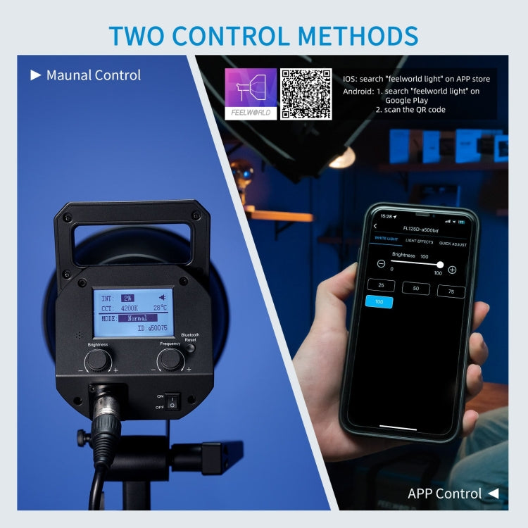 FEELWORLD FL125D 125W Daylight Point Source Video Light, Bluetooth APP Control(UK Plug)