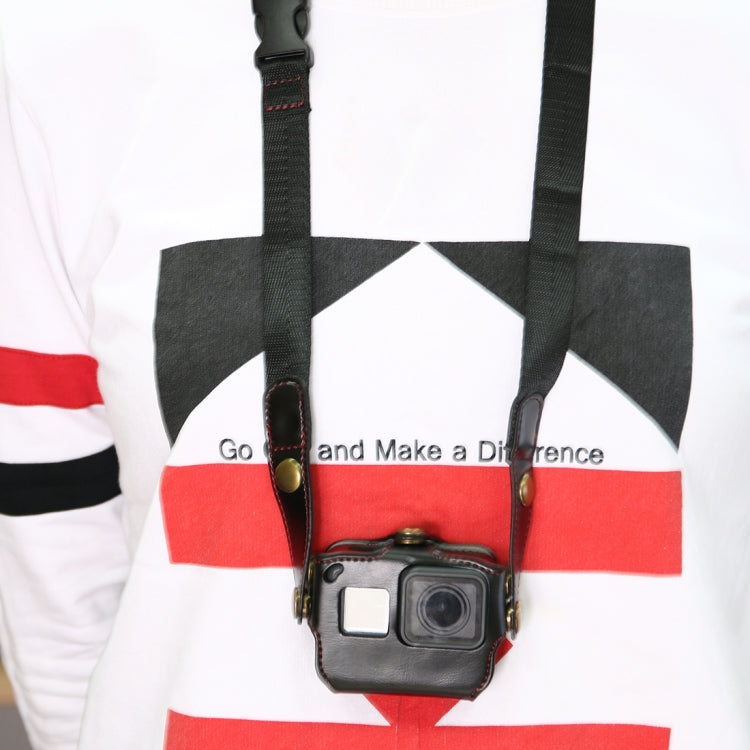For GoPro HERO7 Black /6 /5  PU Leather Housing Case with Neck Strap & Buttons(Black)