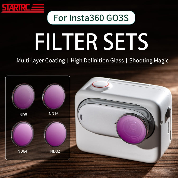 For Insta360 GO 3S STARTRC 4 in 1 ND8 ND16 ND32 ND64 Camera Lens Filter (Black Red)